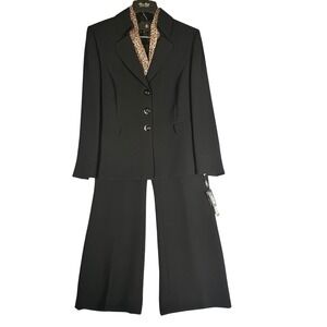 Tahari 18 Pant Suit Black 2pc Set Leopard Scarf 9280M653 WMNS Business NEW
